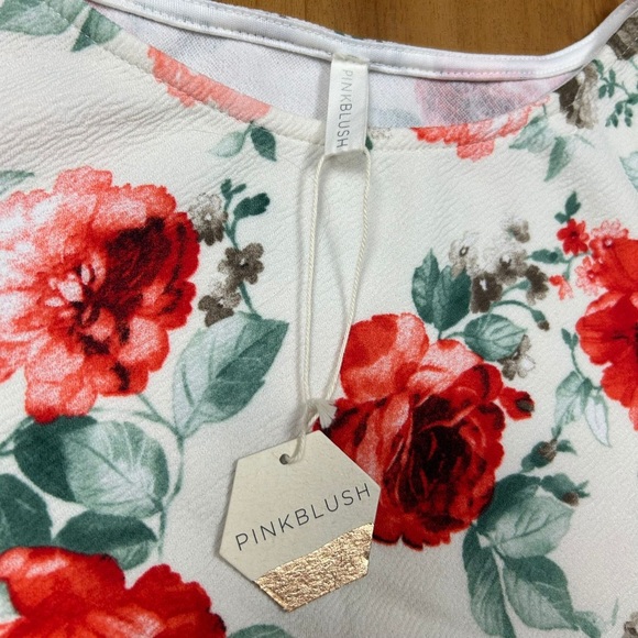 PinkBlush Women’s Floral White and Red Fitted Maternity Dress - Picture 3 of 6